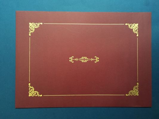 318x247mm Zertifikat-Papier-Halter-dunkelrote Farbe mit Goldfolie