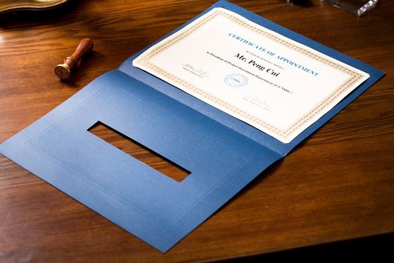 Sammlungs-blauer Zertifikat-Papier-Halter, silberner heißer stempelnder aufgefüllter Zertifikat-Ordner